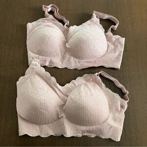 2 Maternity Postpartum Nursing Stretch Lace Pink Bras Comfortable Soft Bralettes
